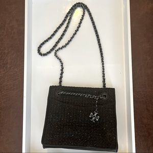 Tory Burch tweed black sparkle Fleming small bag